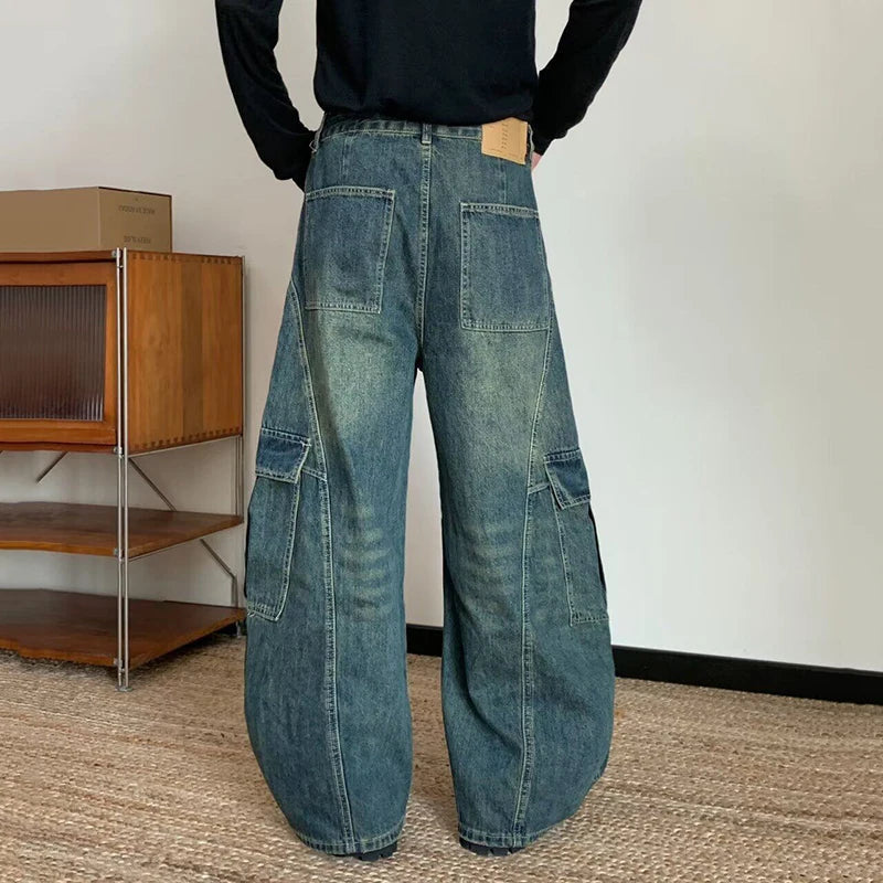 AIDASE  -  American Style Male Washed Jeans Large Pocket Design Loose Wide-Leg Scimitar Long Pants 2025 New Fashion Menswear 21E6838 aidase-shop