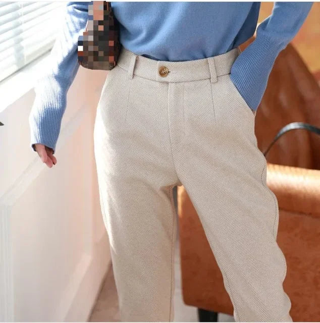 Aidase Woolen Pants Women's Harem Pencil Pants Autumn Winter High Waisted Casual Suit Pants Office Lady Women Trousers aidase-shop