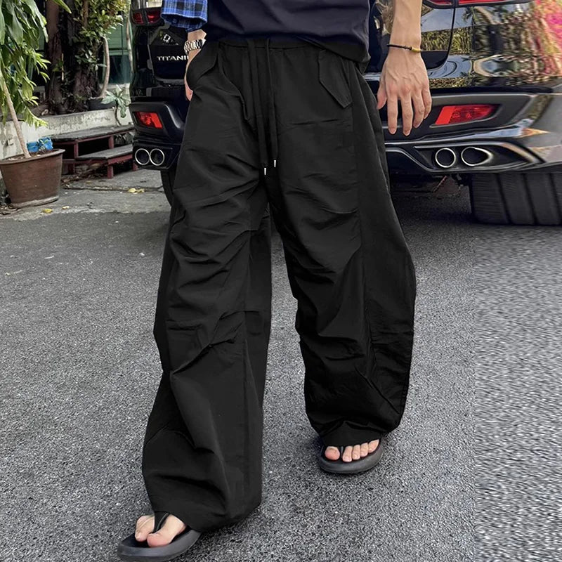 AIDASE  -  Men Cargo Pants Drawstring Solid Color Joggers Casual Trousers Men Streetwear 2025 Quick Dry Fashion Male Pants S-5XL aidase-shop