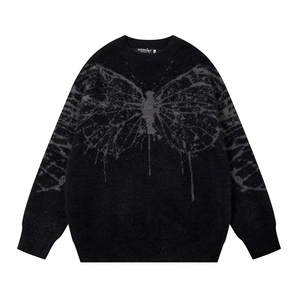 AIDASE  -  American Retro Butterfly Jacquard Zipper Cardigan Sweater Men Autumn Winter Trendy Street Lazy Loose Knitted Jacket Men Clothing aidase-shop