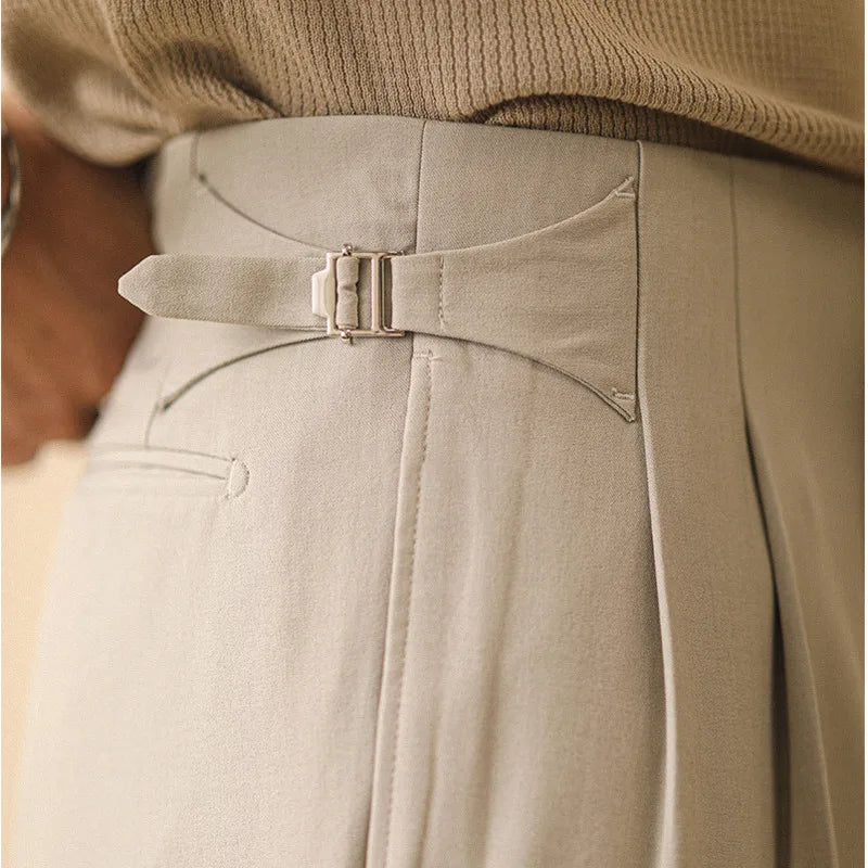 Aidase Straight Pants Men's Summer Loose Fitting Business Naples Casual Pants Paris Button Non Ironing High Waisted Office Trousers Men aidase-shop