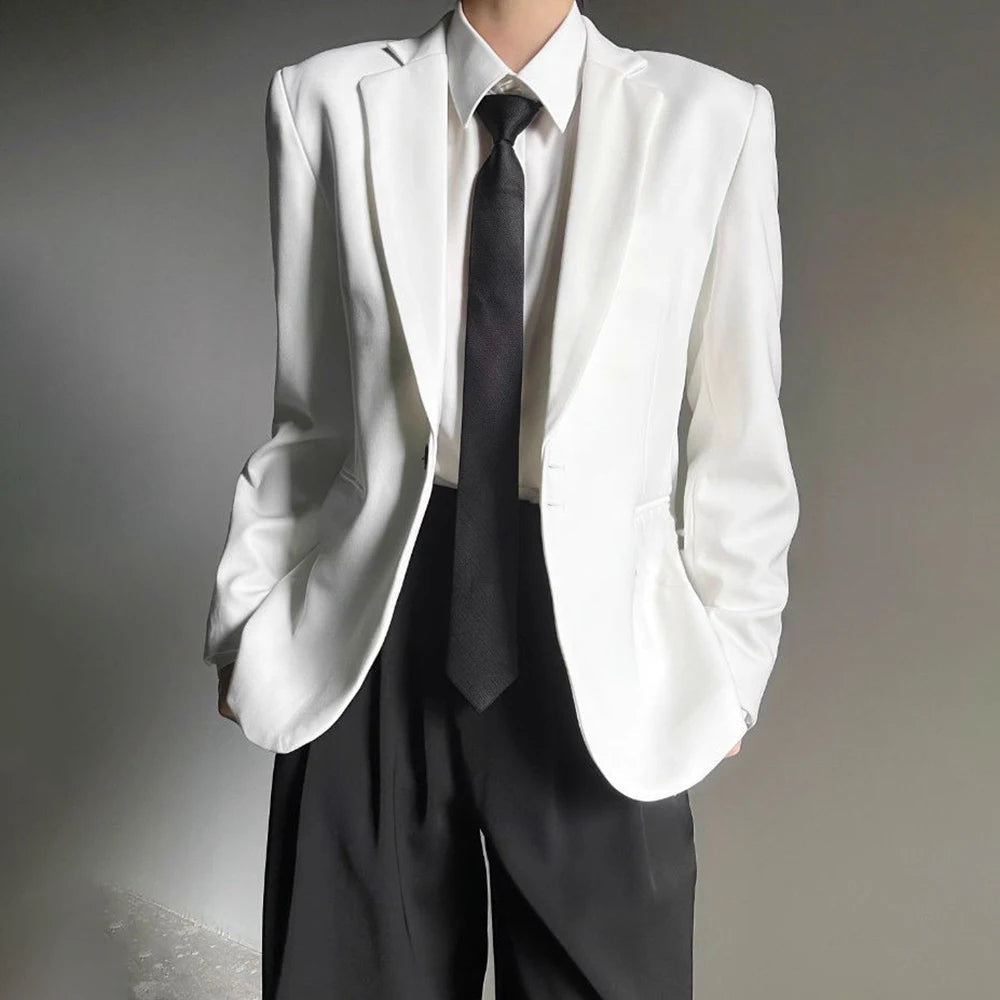 AIDASE  -  Autumn Winter Men's Solid Color Long-Sleeved Suit Jacket American Retro Fashion Trend High Street Loose Simple Niche Men's Tops aidase-shop