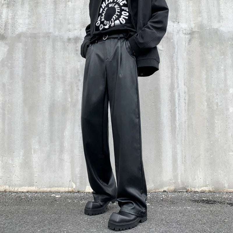 Aidase Black Leather Pants Men Fashion Casual Straight Pants Men Street wear Korean Loose Wide Leg Pants Men Motorcycle Trousers S-2XL aidase-shop