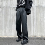 Aidase Black Leather Pants Men Fashion Casual Straight Pants Men Street wear Korean Loose Wide Leg Pants Men Motorcycle Trousers S-2XL aidase-shop