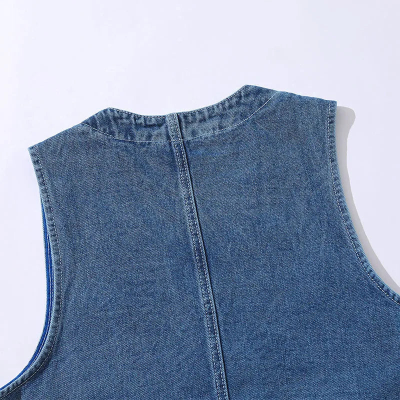 Aidase Denim Vest Men's Jacket Spring Autumn Jeans Jacket V-neck Design Korean Vest Loose Casual Fashion All-match Style Male Clothing aidase-shop