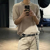 AIDASE  -  Men's Solid Color Hollow Knitted Short-Sleeved T-Shirt American Retro Fashion Trend Loose Casual Breathable Summer Men's Tops aidase-shop