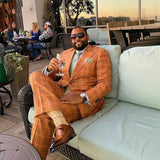 Aidase Gentle Orange Plaid Men Suit 2 Pieces Slim Fit Tailor-Made Blazer Pants Single Breasted Wedding Groom Work Wear Causal Tailored aidase-shop