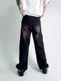 Aidase Black Washed Red Jeans Men's Loose Straight Trendy New Versatile Wide Leg Pants Streetwear Denim Men Skinny aidase-shop