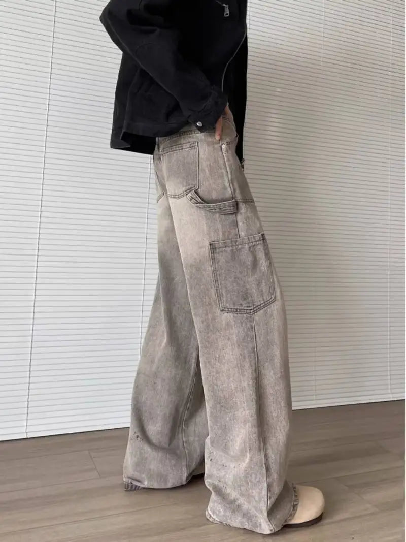 AIDASE  -  Trendy New Men Jeans Ripped Vintage Design Loose High Street Fashion Straight-leg Denim Pants Autumn Trousers 21E7422 aidase-shop