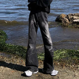 AIDASE  -  Vintage Male Jeans Wrinkled Lightning Pattern Washed Design Layered Slightly Flared Men's Denim Pants Fashion New 21E7545 aidase-shop