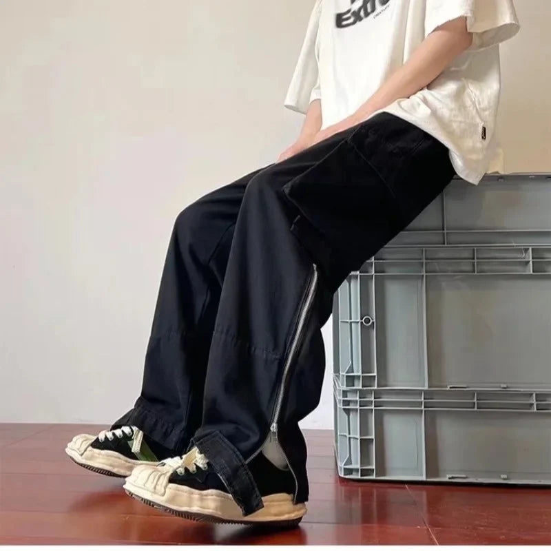 Summer thin American retro Multi Pocket overalls for men trousers and women loose ins fashion brand white straight casual pants Maytrends