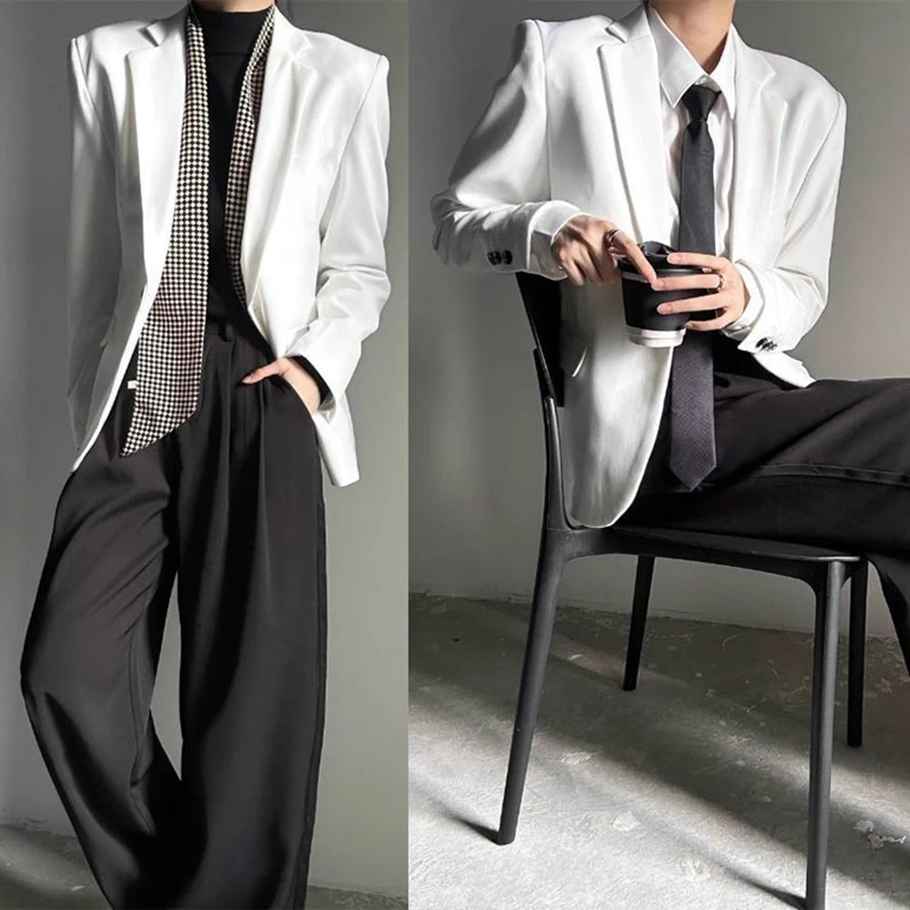 AIDASE  -  Autumn Winter Men's Solid Color Long-Sleeved Suit Jacket American Retro Fashion Trend High Street Loose Simple Niche Men's Tops aidase-shop