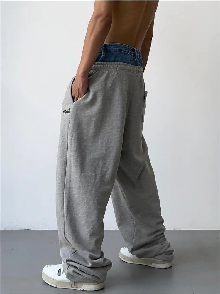 Aidase Hip Hop Grey Sweatpants Sports Pants Button Jean Elastic Waist Pants Loose Trousers Y2K Casual Sportwear Pants Joggers aidase-shop