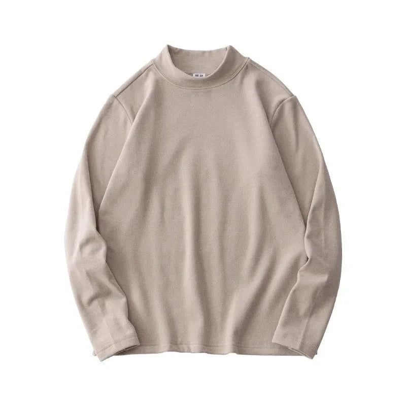 AIDASE  -  Autumn and Winter Men's Long Sleeve T-shirt with Half High Neck Underlay Loose Inner Layer Comfortable Versatile Top aidase-shop