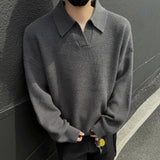 AIDASE  -  Autumn Winter Men's Sweater Korean Style Loose Long Sleeve Lapel Solid Color Male Pullover Fashion Casual Tops 21E7478 aidase-shop