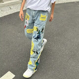 Aidase Streetwear Men Stylish Hip Hop Ripped Patch Slim Fit Jeans Pants Streetwear Casual Straight Denim Trousers aidase-shop