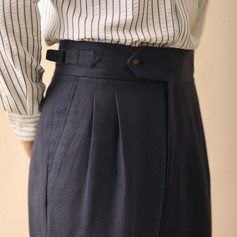 Aidase Linen Straight Pant For Men 2024 Summer Business Gentleman Naples Pant Paris Buckle Drape High Waisted Trousers Men Formal Pant aidase-shop