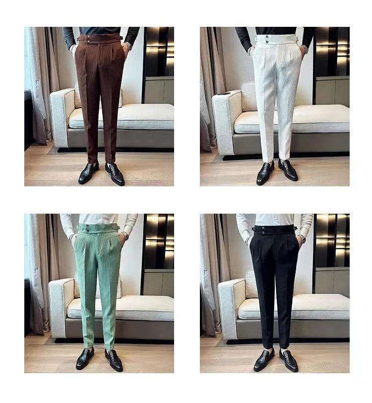 Aidase Fashion Slim Fit Waffle Pencil Pants Men Naples Suit Pant High Waist Button Business Casual Trousers High Quality Korean Pants aidase-shop