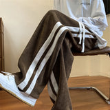 Aidase Loose Coffee Corduroy Pants Men Women Drawstring Striped Wide Leg Pants Autumn Casual Easy Care Anti-wrinkle Mopping Trousers aidase-shop