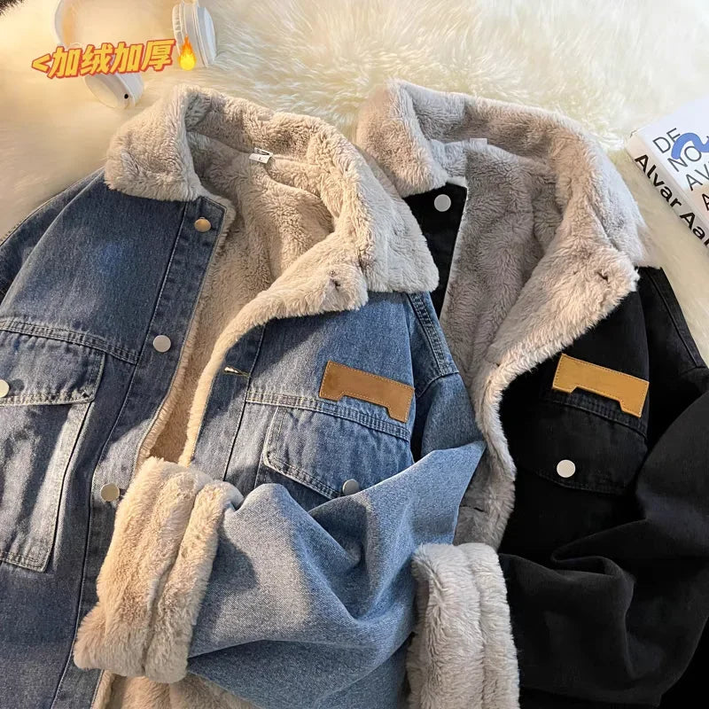 Aidase Thick Warm Lamb Fleece Lined Denim Jacket Men Winter Windbreaker Jackets Outwear Jeans Coats Male Multi-pockets Cowboy Clothing aidase-shop