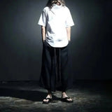 AIDASE  -  Summer New Men's Solid Color Wide-Leg Cropped Trousers Japanese Retro Fashion Trend Street Hip-Hop Casual Loose Men's Bottoms aidase-shop