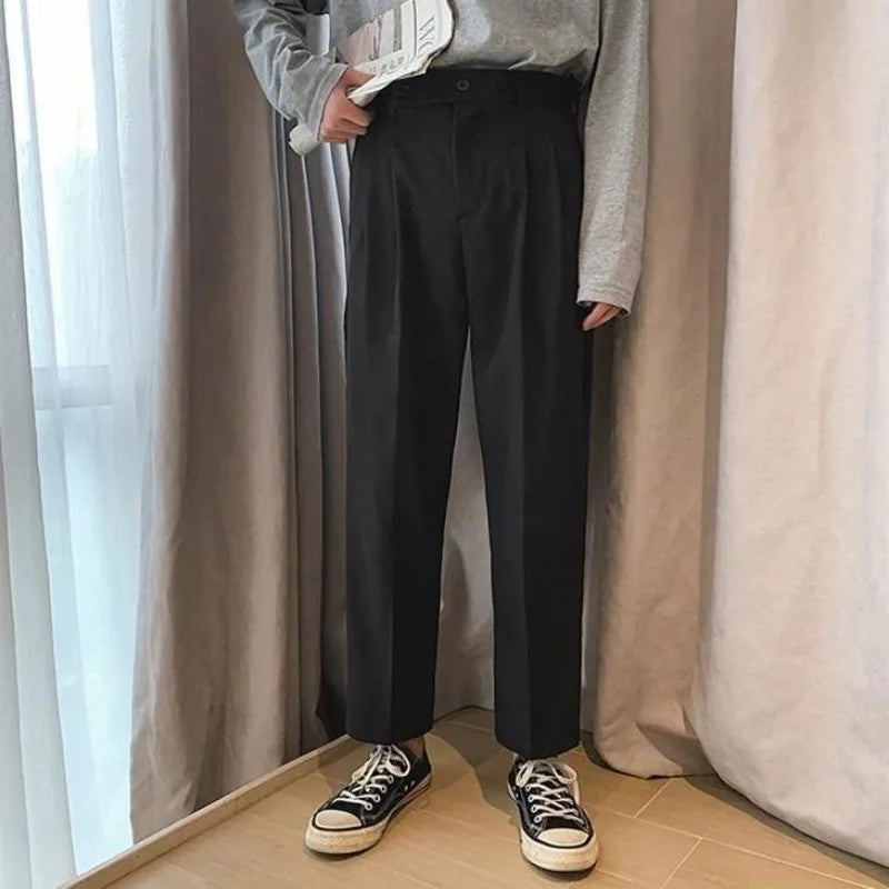 Aidase Hong Kong Style Summer Casual Pants Men Loose Straight Nine-point Pants Korean Style Casual Versatile Iron-free Suit aidase-shop