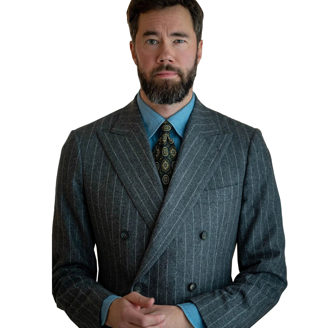Aidase Gray Men Suits 2 Pieces Blazer Pants Double Breasted Pinstripes Business Modern Wedding Groom Formal Work Party Causal Tailored aidase-shop