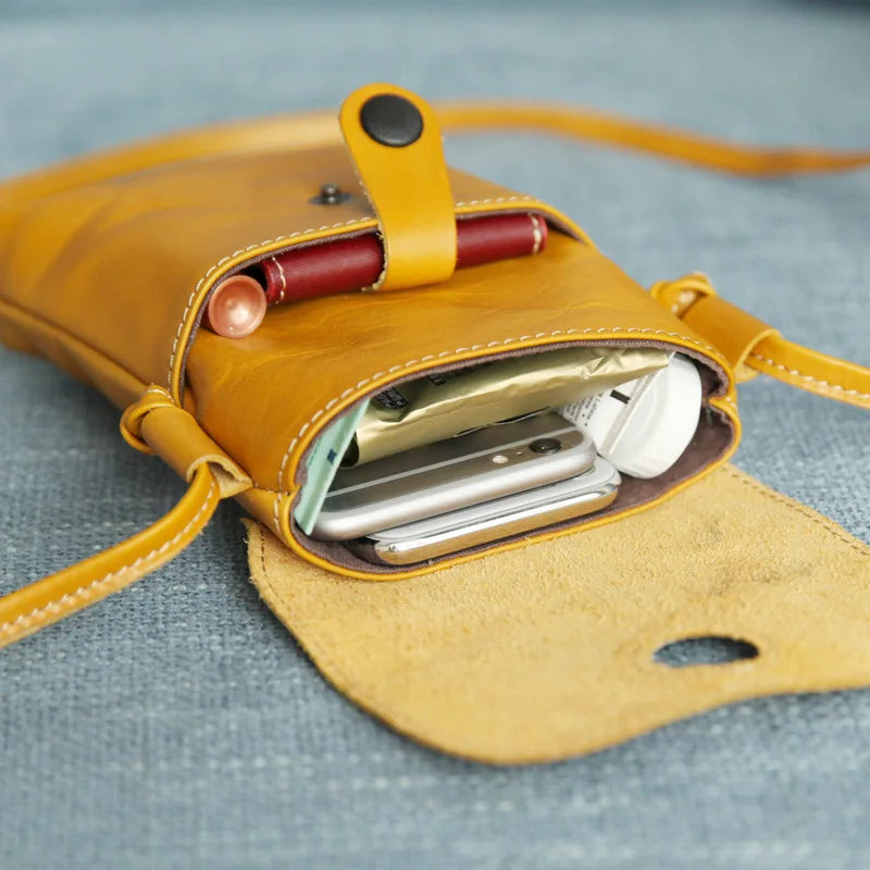 AIDASE  -  New in Vintage Phone Bag Genuine Cow Leather Versatile Casual Chic Trendy Small Shoulder Bags Simple Fashion Women Crossbody Bag aidase-shop