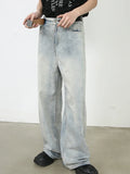 Aidase Korean Style Retro Fashion Distressed Light Blue Jeans Men Zippered Loose Casual Straight Leg Wide Leg Pants aidase-shop