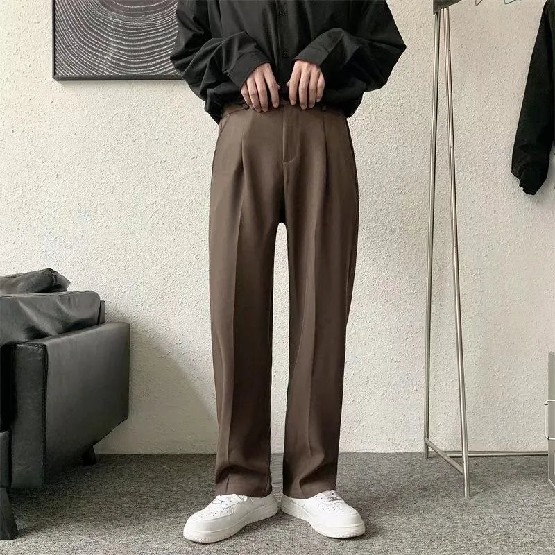 Brown/Black Suit Pants Men Fashion Society Mens Dress Pants Korean Loose Straight Casual Pants Mens Office Formal Trousers S-3XL aidase-shop
