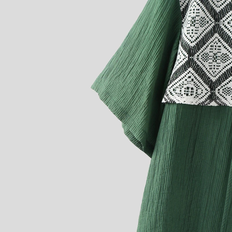 AIDASE  -  Men Shirt Lace Patchwork Pleated Lapel Short Sleeve Men Clothing Summer Streetwear 2025 Loose Fashion Casual Male Shirts aidase-shop