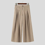 AIDASE  -  Men Wide Leg Pants Solid Color Button Joggers Loose Casual Trousers Men Streetwear Pleated Fashion Male Long Pants aidase-shop