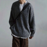 AIDASE  -  American Street Fashion Solid Color V-Neck Sweater Men Autumn And Winter Lazy Style High-End Casual Knitted Sweater Jacket Men aidase-shop