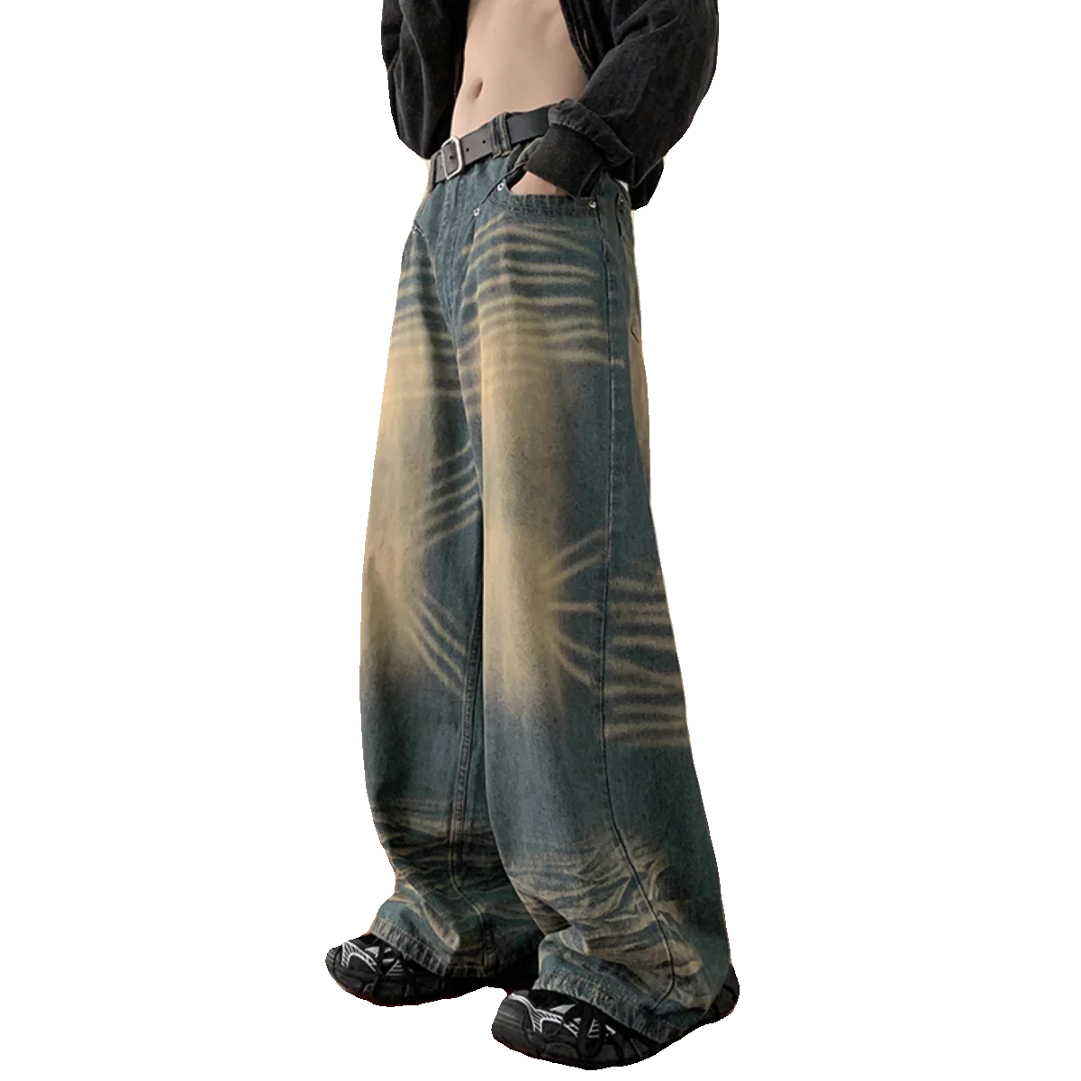 Trendy Hiphop Pants, Men's American Vintage Jeans, Spring Autumn Hip-hop Loose Wide Leg Pants Streetwear Pantalon Homme