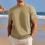 AIDASE  -  Summer Fashion Solid Color O Neck Short Sleeve Slim T-shirt Men Knitwear Casual Tops Daily Leisure Mens Slim Knit T Shirts