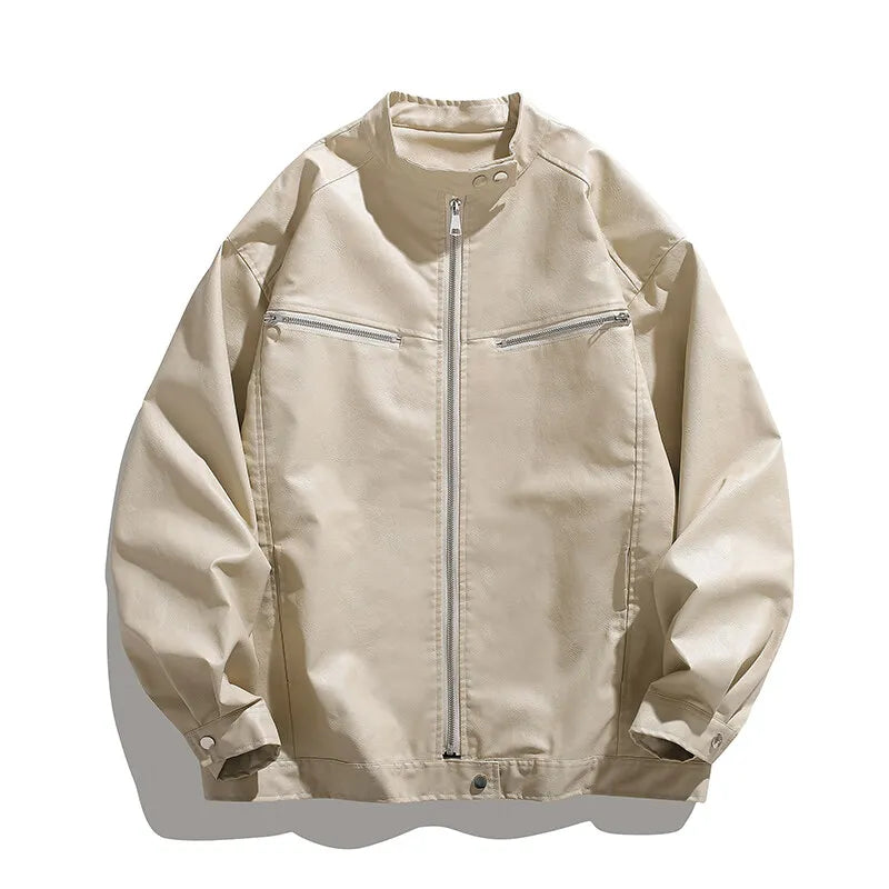 AIDASE  -  Spring High Quality Men's PU Leather Jacket Motorcycles Zipper Casual Stand Collar Leather Outwear Male Moto Biker Loose Coat aidase-shop