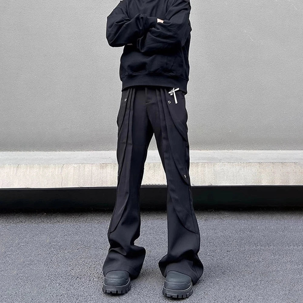 AIDASE  -  American High Street Fashion Flared Pants Men 2025 Spring And Summer New Trend Straight Slim Casual Black Pants Mens Clothing aidase-shop