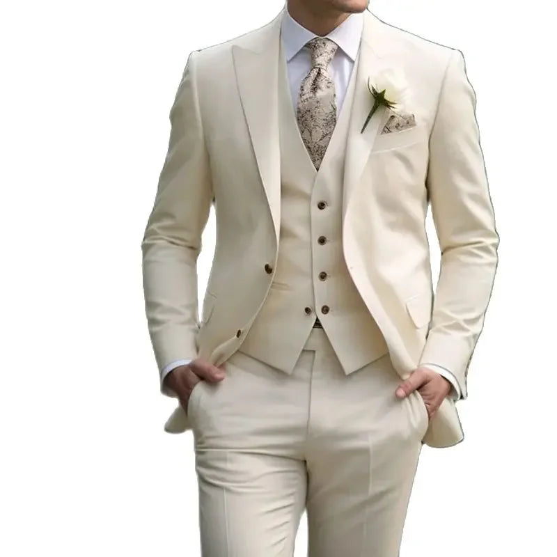 Aidase High Quality Elegant Wedding Men Suits Solid Color Peak Lapel Single Breasted Formal Blazer Bespoke 3 Piece Jacket Pants Vest aidase-shop