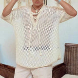 AIDASE  -  Summer New Man's Tide Mesh Hollow Out Knitted T-shirt V-Neck Short Sleeve Pullover Casual High Street Chic Sexy Tops W11957 aidase-shop
