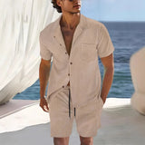 AIDASE  -  Short Sleeve Collar Shirt Men's Summer Thin Set Casual Sportswear Summer Shorts