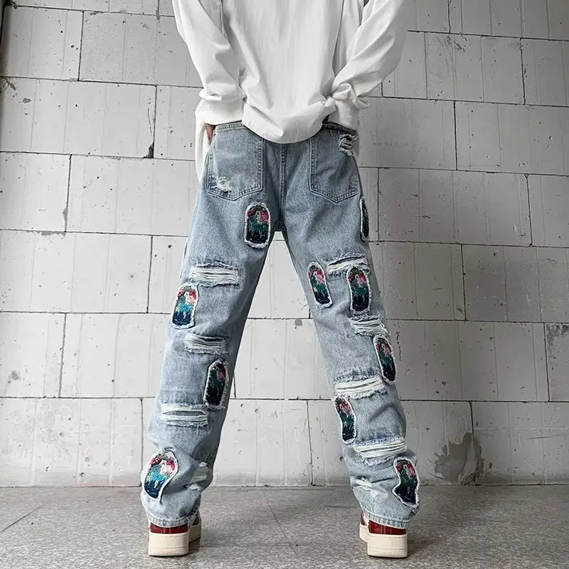 Aidase Korean Style Autumn Letter Printed Denim Pants Men Streetwear Washed Jean Pants Neutral Hip Hop Loose Straight Casual Jeans aidase-shop