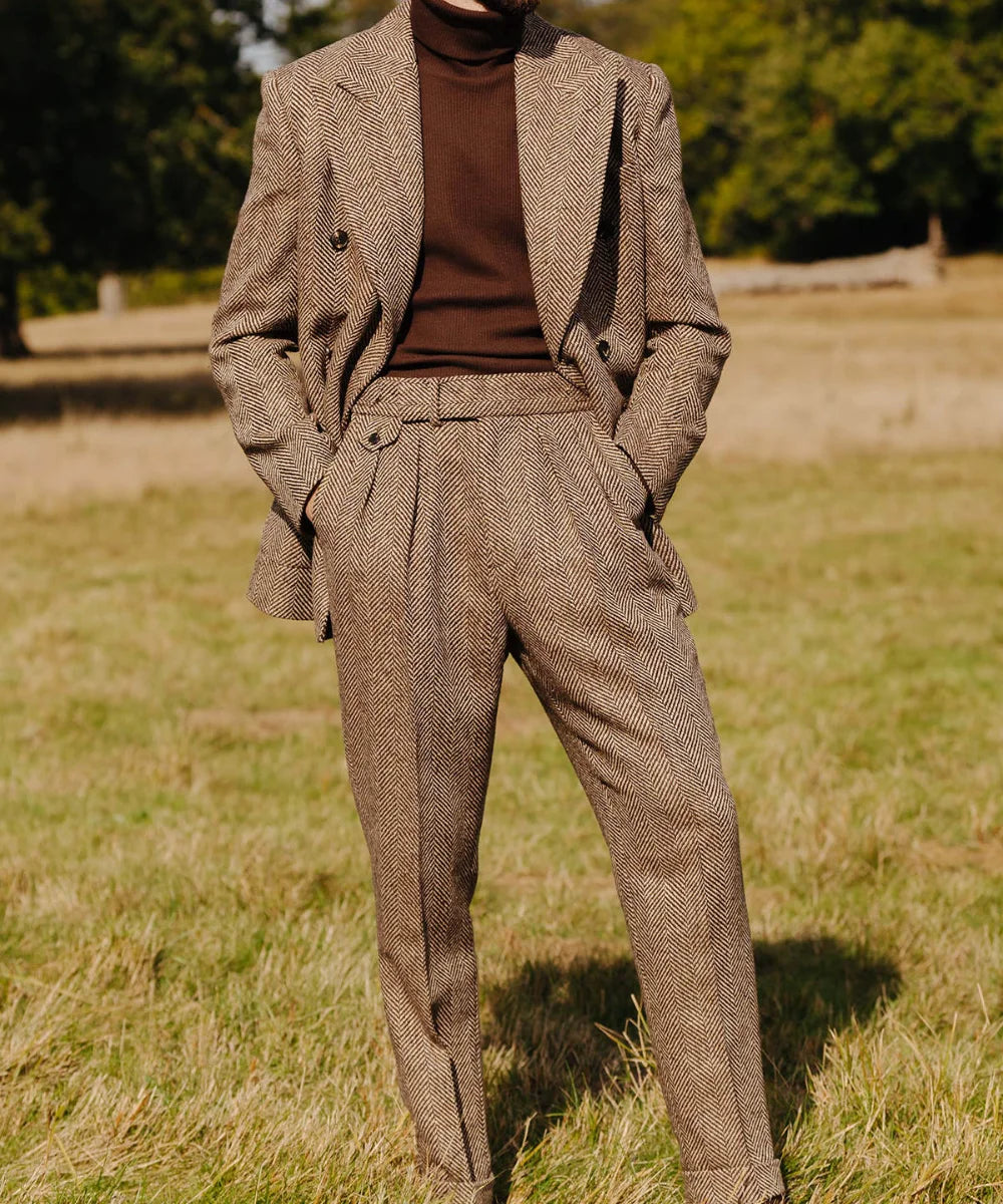 167.67 Aidase Chic Herringbone Men Wedding Suits Peaked Lapel Double Breasted Tuxedos For Groom Blazer Pants Party Business Set aidase-shop