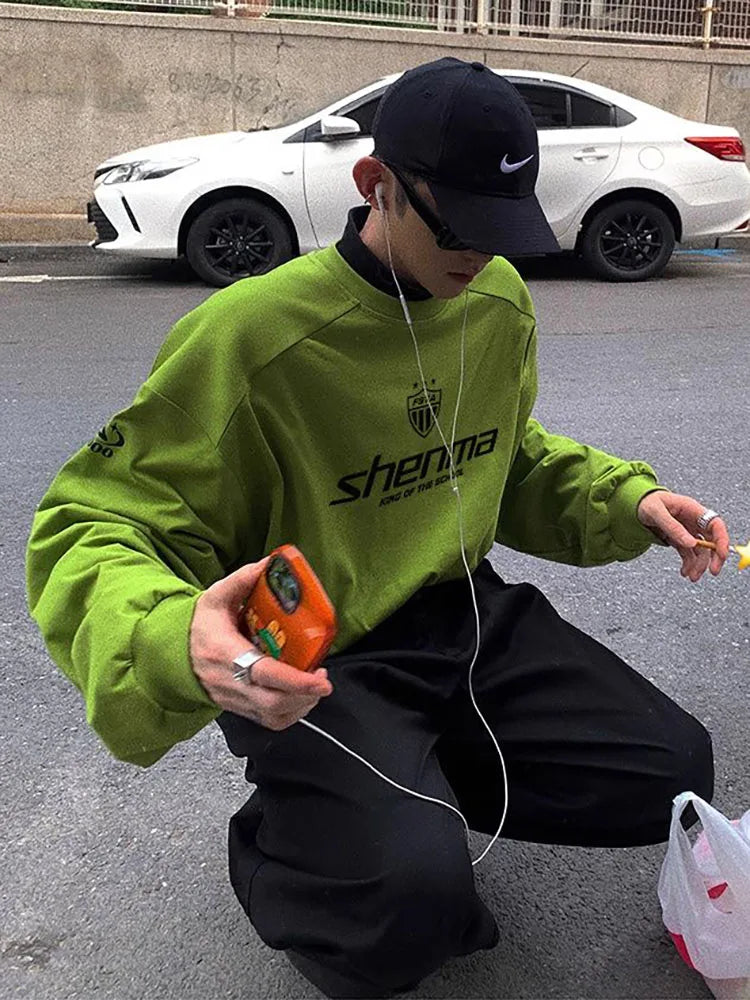 AIDASE  -  Korean Harajuku O-neck Letter Printed Loose Long Sleeved Men's High Street Gothic Sports Casual Fashion Retro Couple Pullover aidase-shop