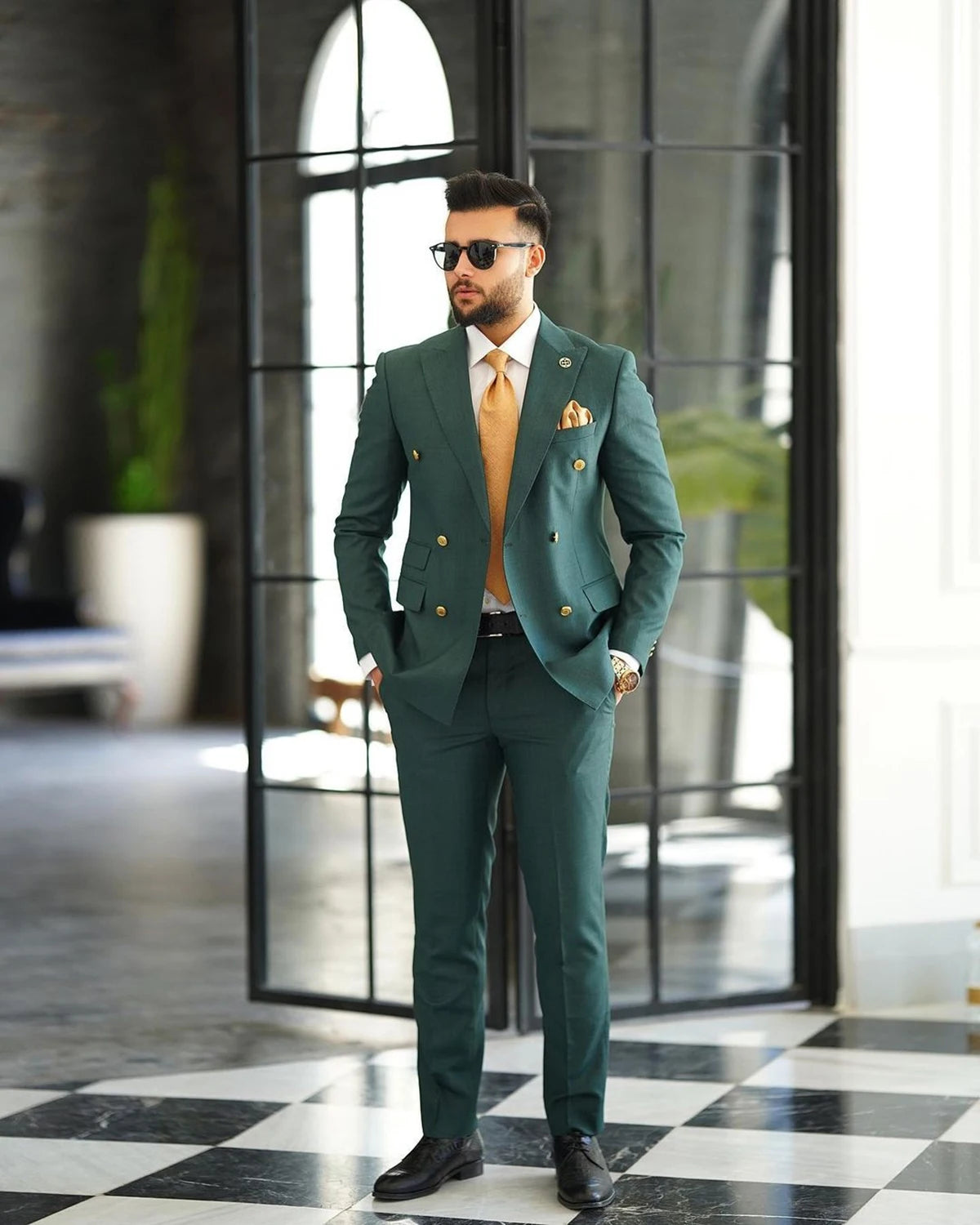 Aidase Green Men Suits Tailor-Made 2 Pieces Blazer Pants Double Breasted Peaked Lapel Fashion Business Wedding Plus Size Tailored aidase-shop