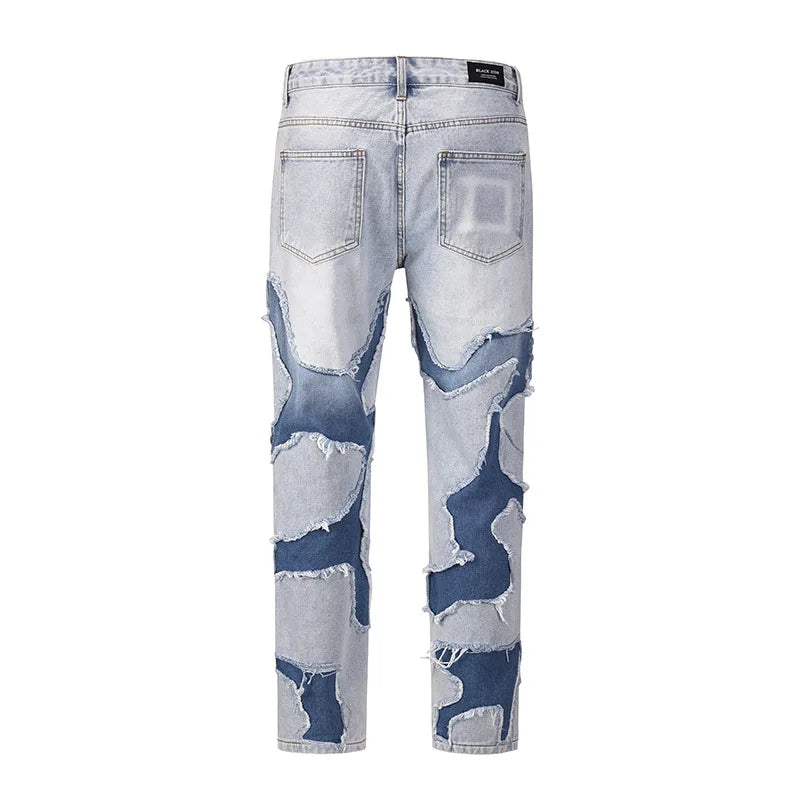 Aidase Streetwear Swag Style Blue Frayed Jeans Pants for Men Retro Washed Ripped Casual Tapered Denim Trousers Slim Fit Y2k Jean Male aidase-shop