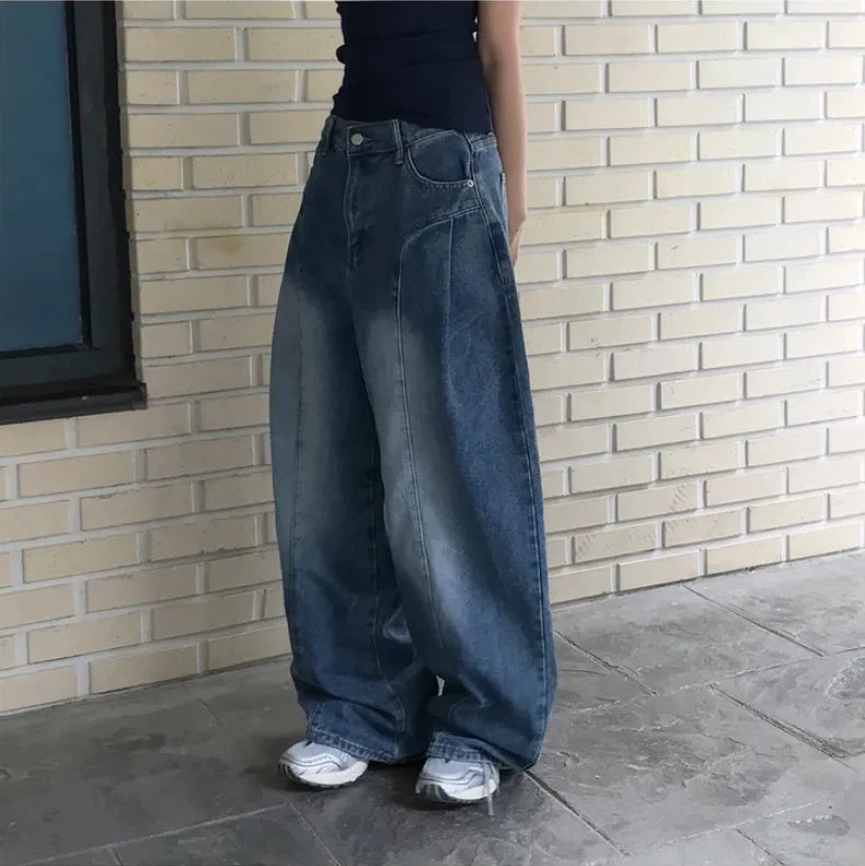 AIDASE  -  Women's High Waist Wide Leg Jeans 2025 New Korean Design Faionable Folded Knife Long Pants Versatile Sli Spring Autumn aidase-shop