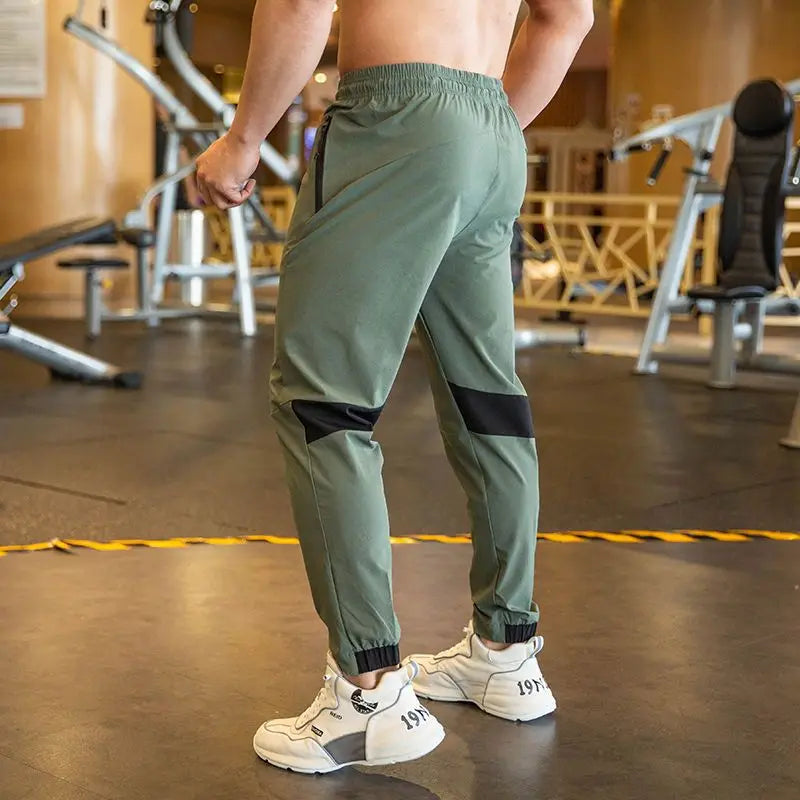 Aidase 2024 Summer Thin Style Ice Silk Fabric Motion Trousers Man Solid Color Elastic Waist Quick Drying Loose Bodybuilding Sweatpants aidase-shop