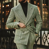 Aidase Herringbone Men Suit Slim Fit Wool Blend Double Breasted Tuxedos Formal Tailored 2Pieces Jacket and Pants aidase-shop