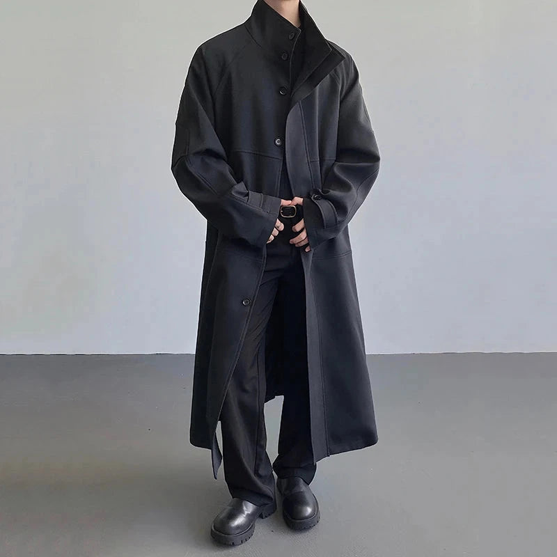 AIDASE  -  Autumn New Men's Mid-Length Trench Coat Korean Style Over-the-Knee Long Sleeve Lace-up Stand collar Windbreaker 21E7663 aidase-shop