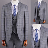 Aidase Gray Men's Suit 3 Pieces Blazer Vest Pants One Button Peaked Lapel Formal Plaid Stripes Wedding Groom Tailored Costume Homme aidase-shop